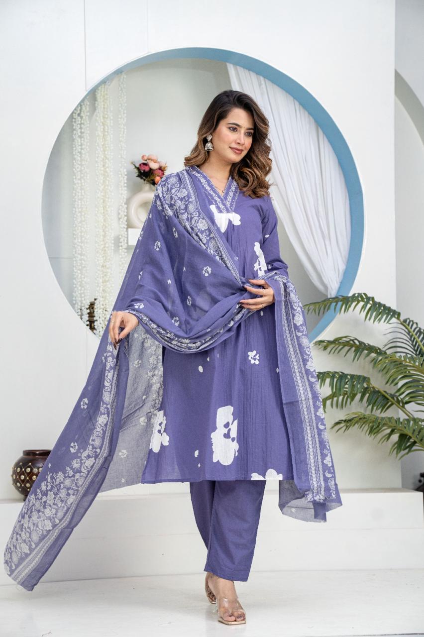TATVANI Embroidered Cotton Kurta Set with Dupatta