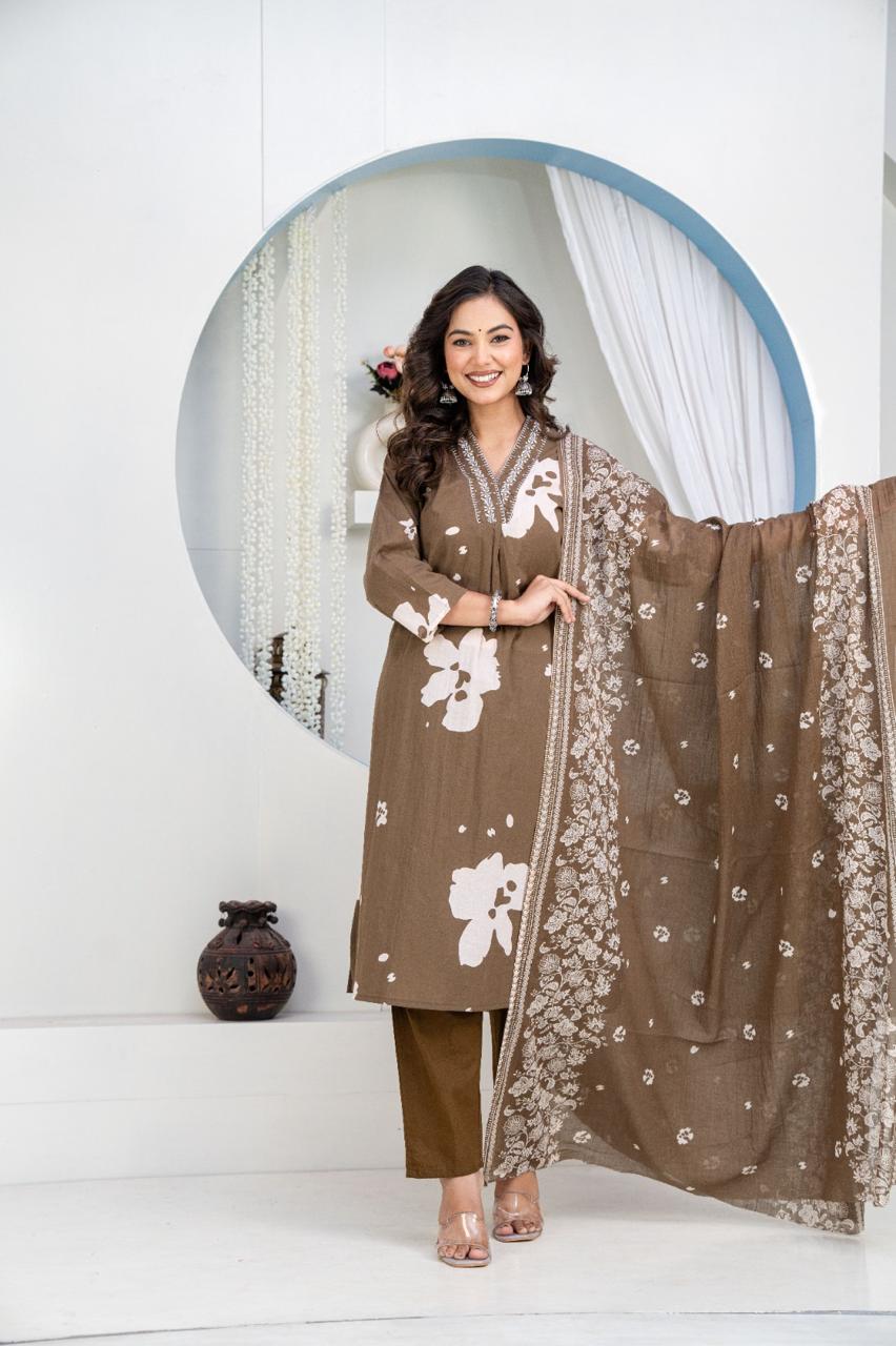 TATVANI Embroidered Cotton Kurta Set with Dupatta