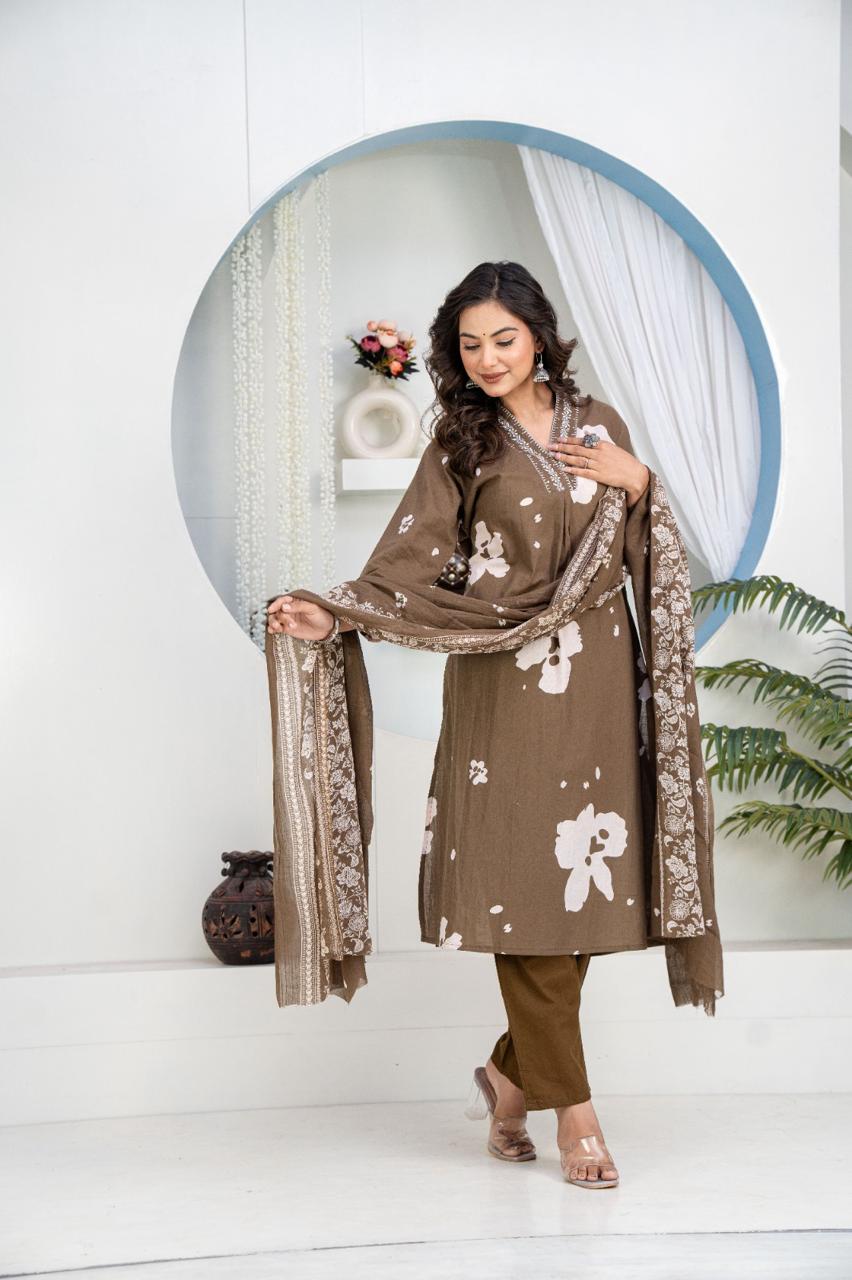 TATVANI Embroidered Cotton Kurta Set with Dupatta