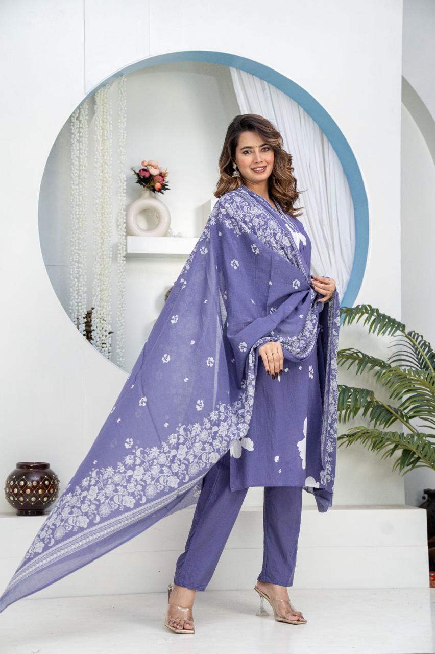 TATVANI Embroidered Cotton Kurta Set with Dupatta