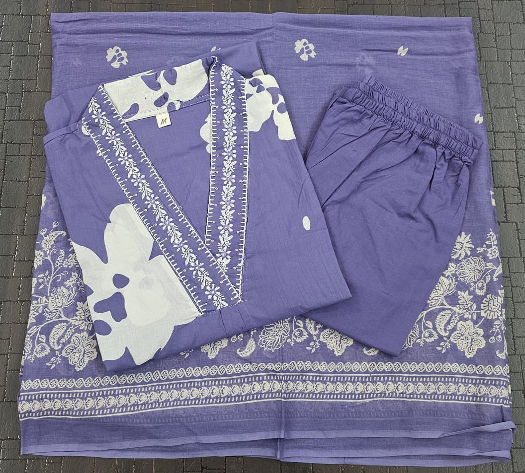 TATVANI Embroidered Cotton Kurta Set with Dupatta