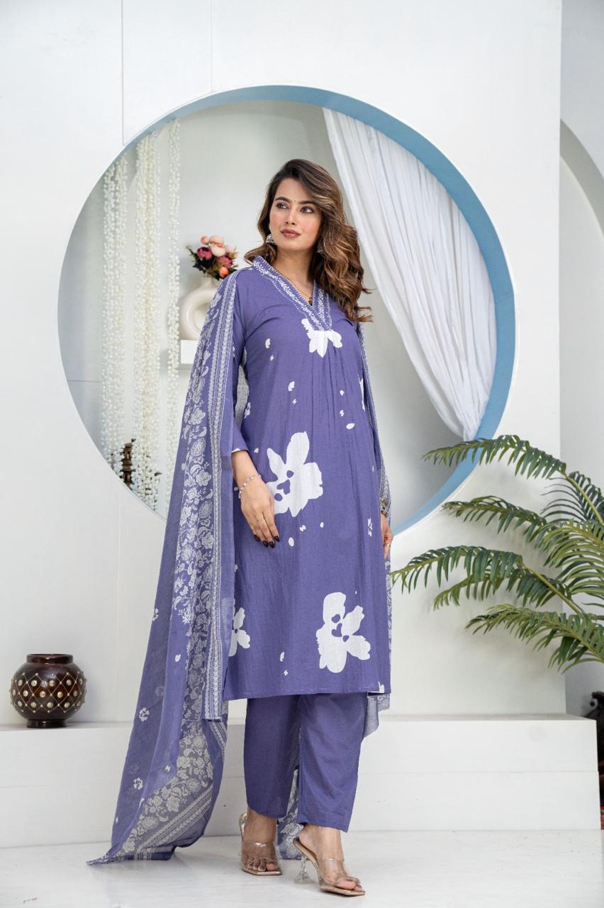TATVANI Embroidered Cotton Kurta Set with Dupatta