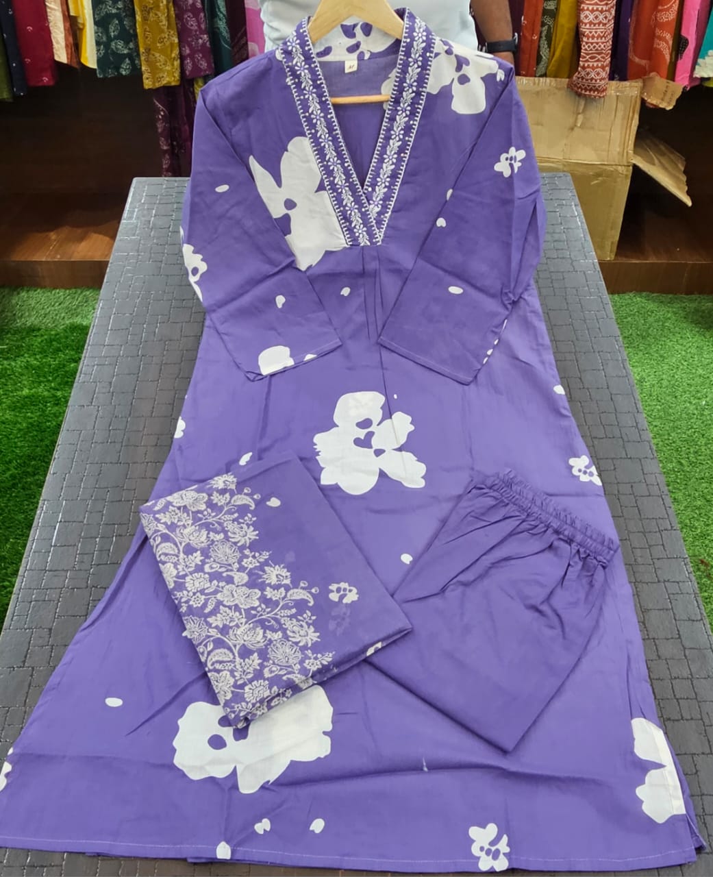 TATVANI Embroidered Cotton Kurta Set with Dupatta