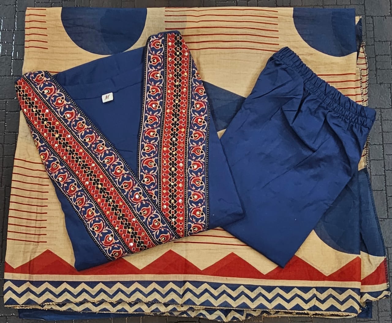 TATVANI Adda Work Cotton Kurta Set with Printed Dupatta