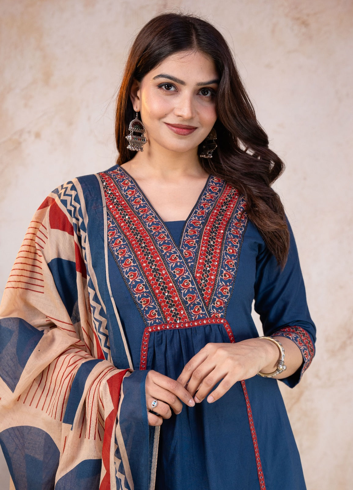 TATVANI Adda Work Cotton Kurta Set with Printed Dupatta