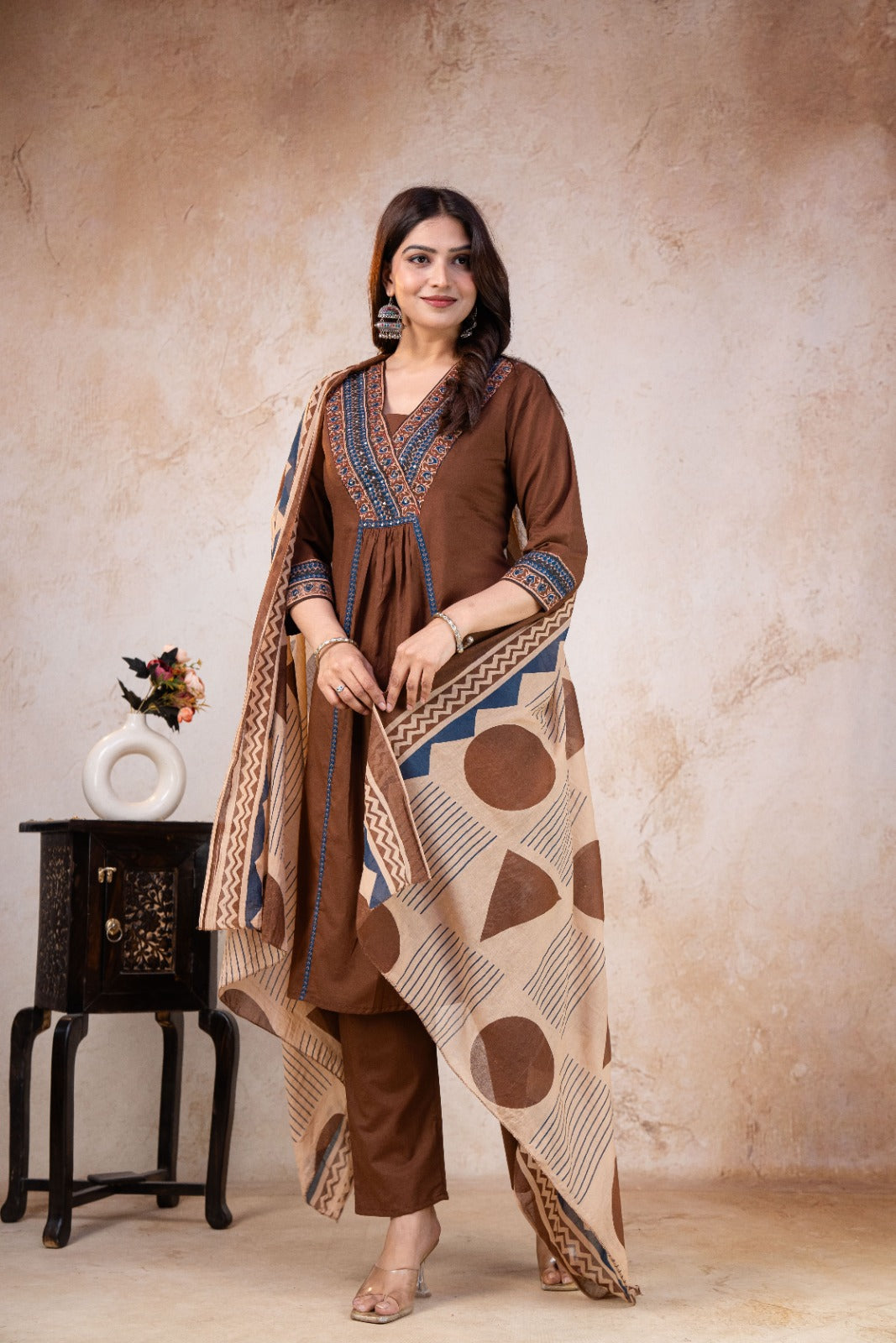 TATVANI Adda Work Cotton Kurta Set with Printed Dupatta