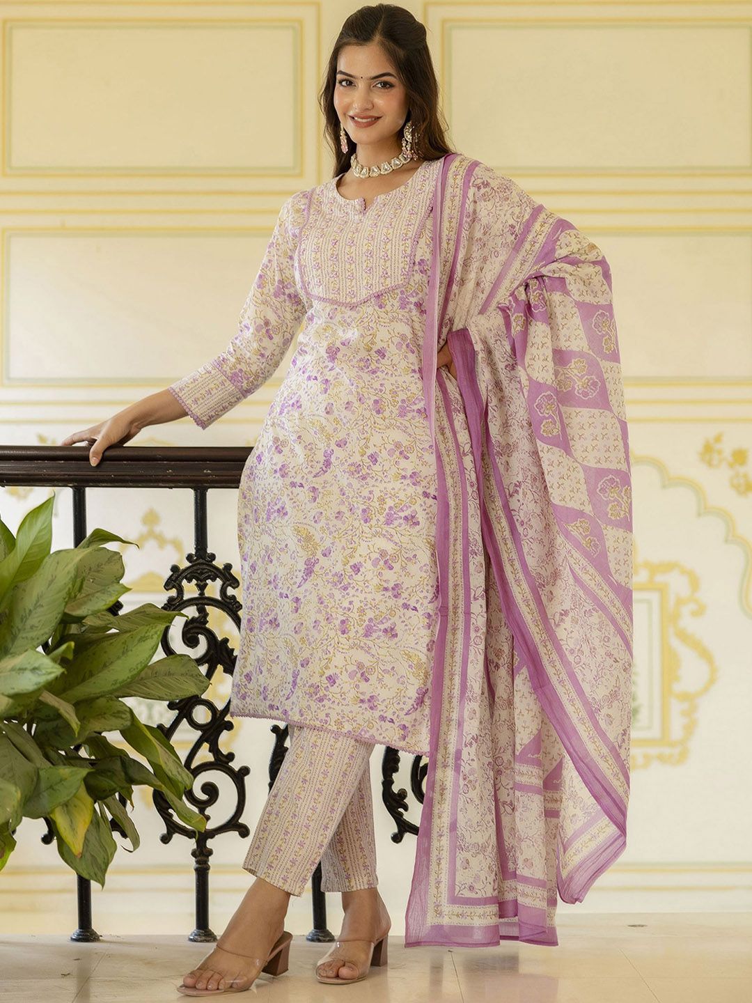 TATVANI Printed Cotton Kurta Set with Hand Work and Dupatta