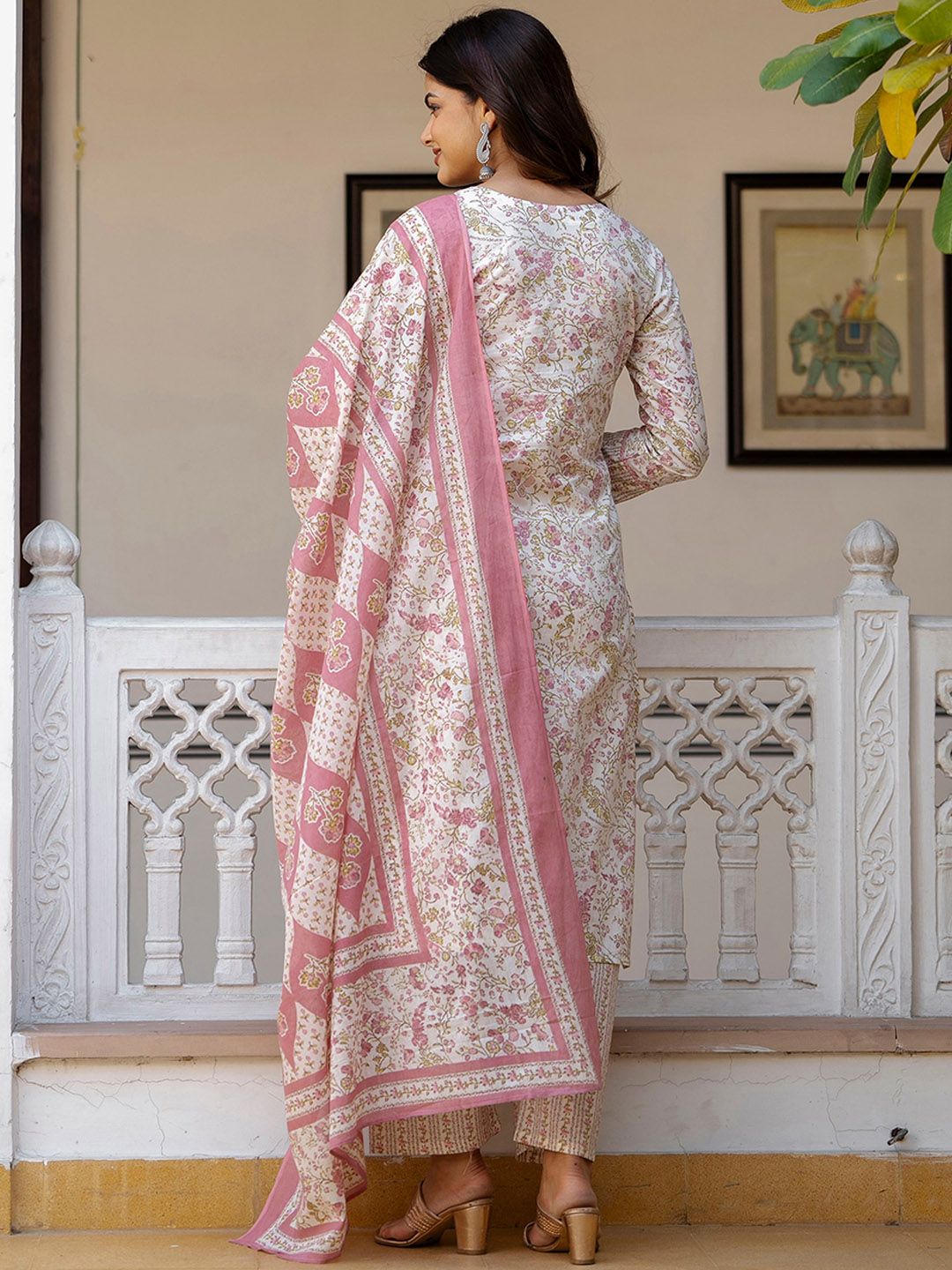 TATVANI Printed Cotton Kurta Set with Hand Work and Dupatta