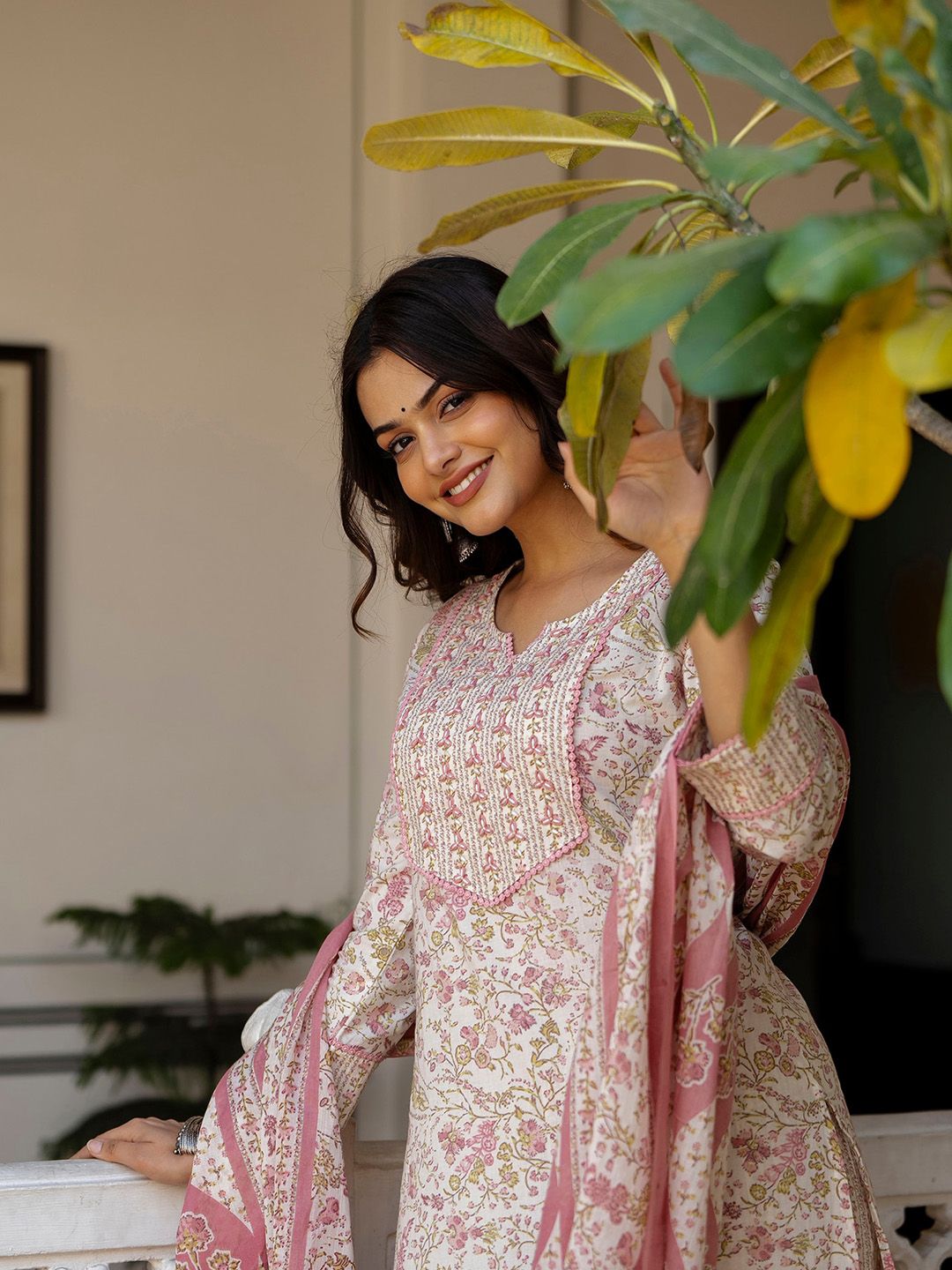 TATVANI Printed Cotton Kurta Set with Hand Work and Dupatta