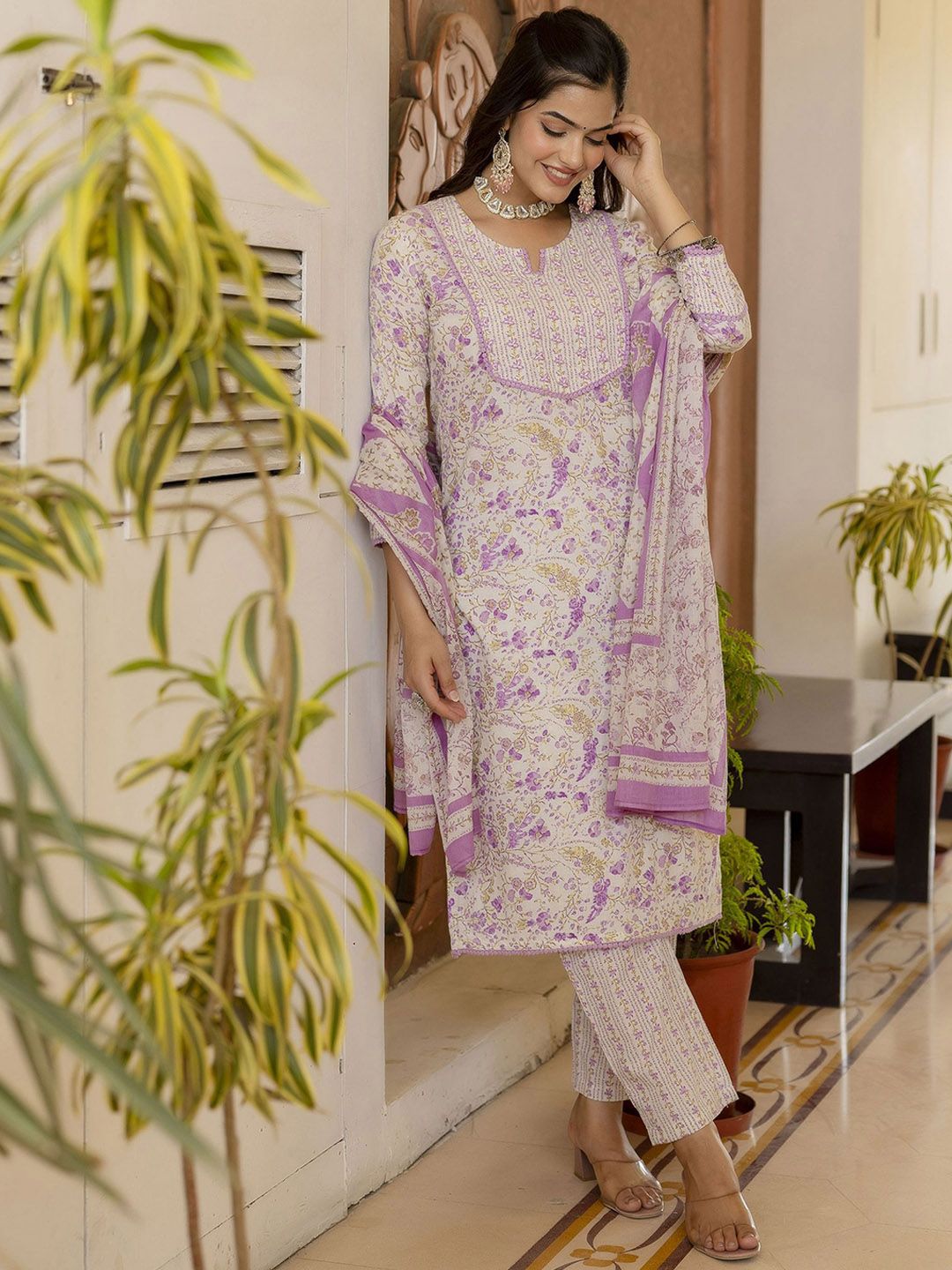 TATVANI Printed Cotton Kurta Set with Hand Work and Dupatta