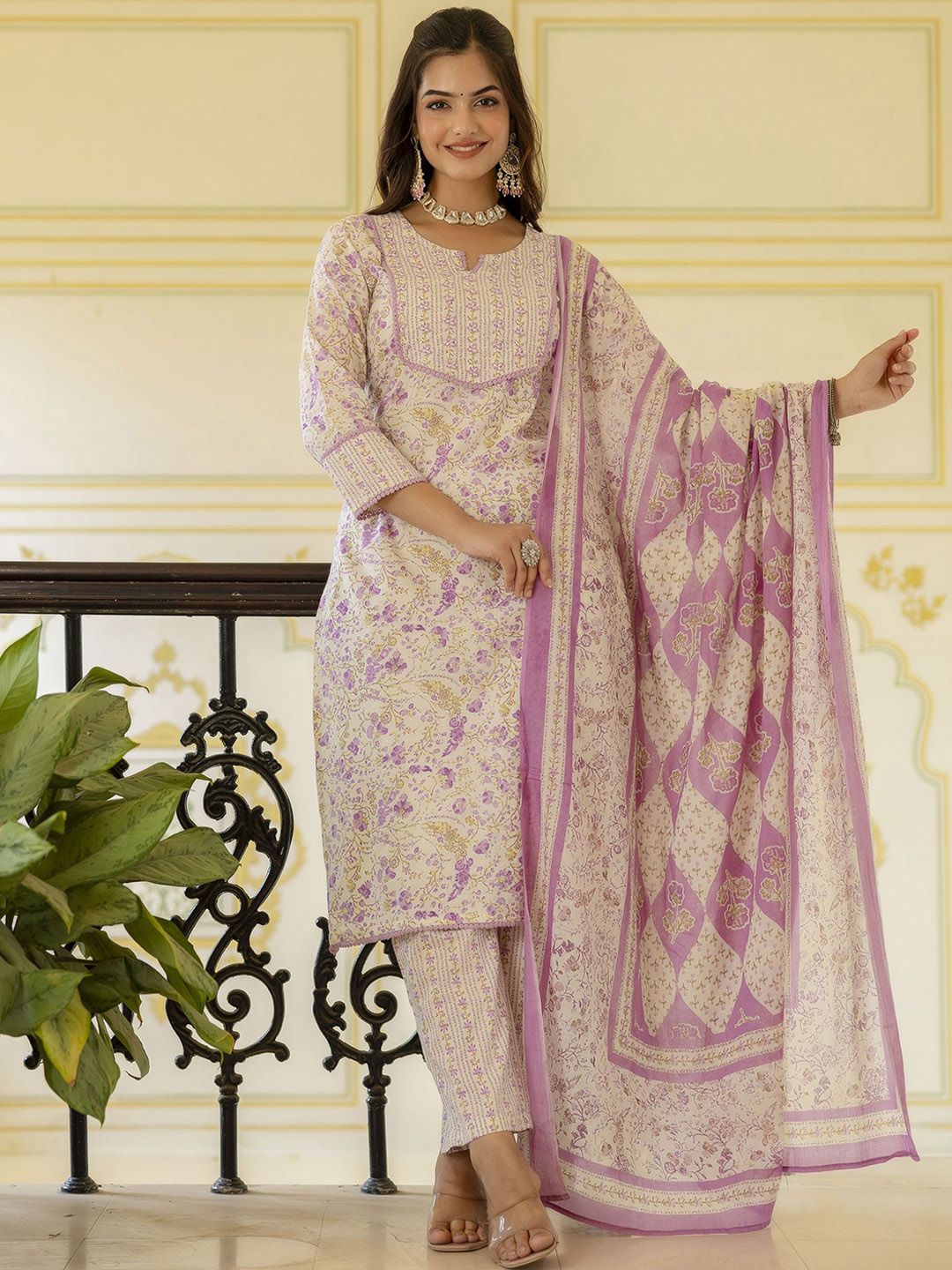 TATVANI Printed Cotton Kurta Set with Hand Work and Dupatta