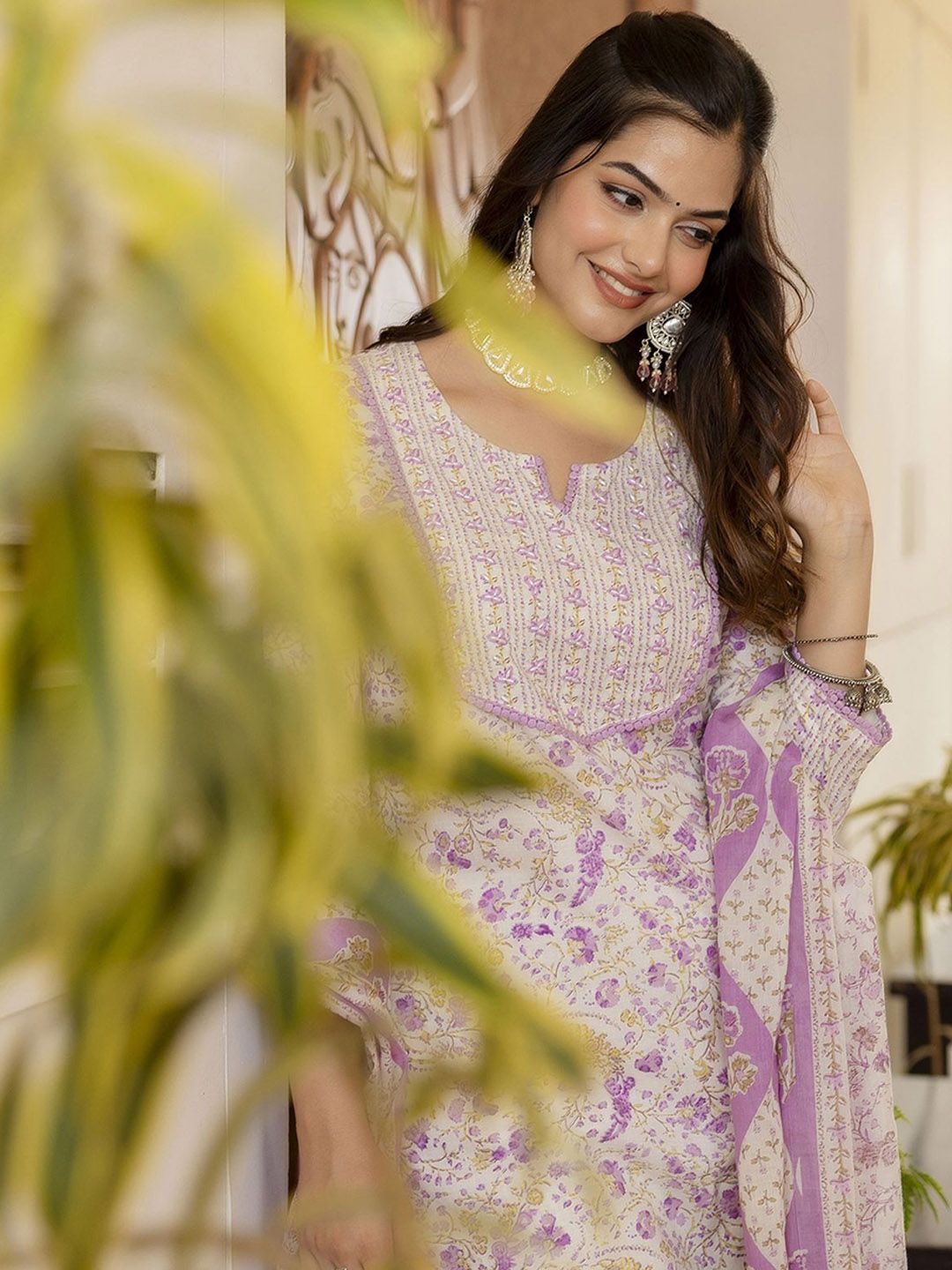TATVANI Printed Cotton Kurta Set with Hand Work and Dupatta