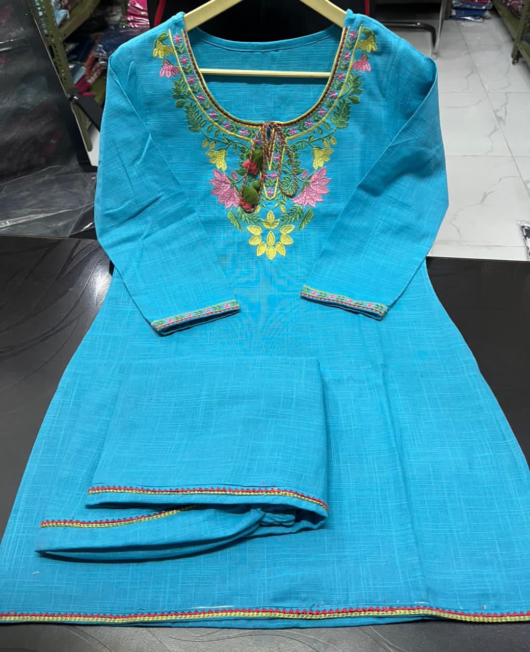 TATVANI Premium Embroidered Cotton Slub Co-Ord Set