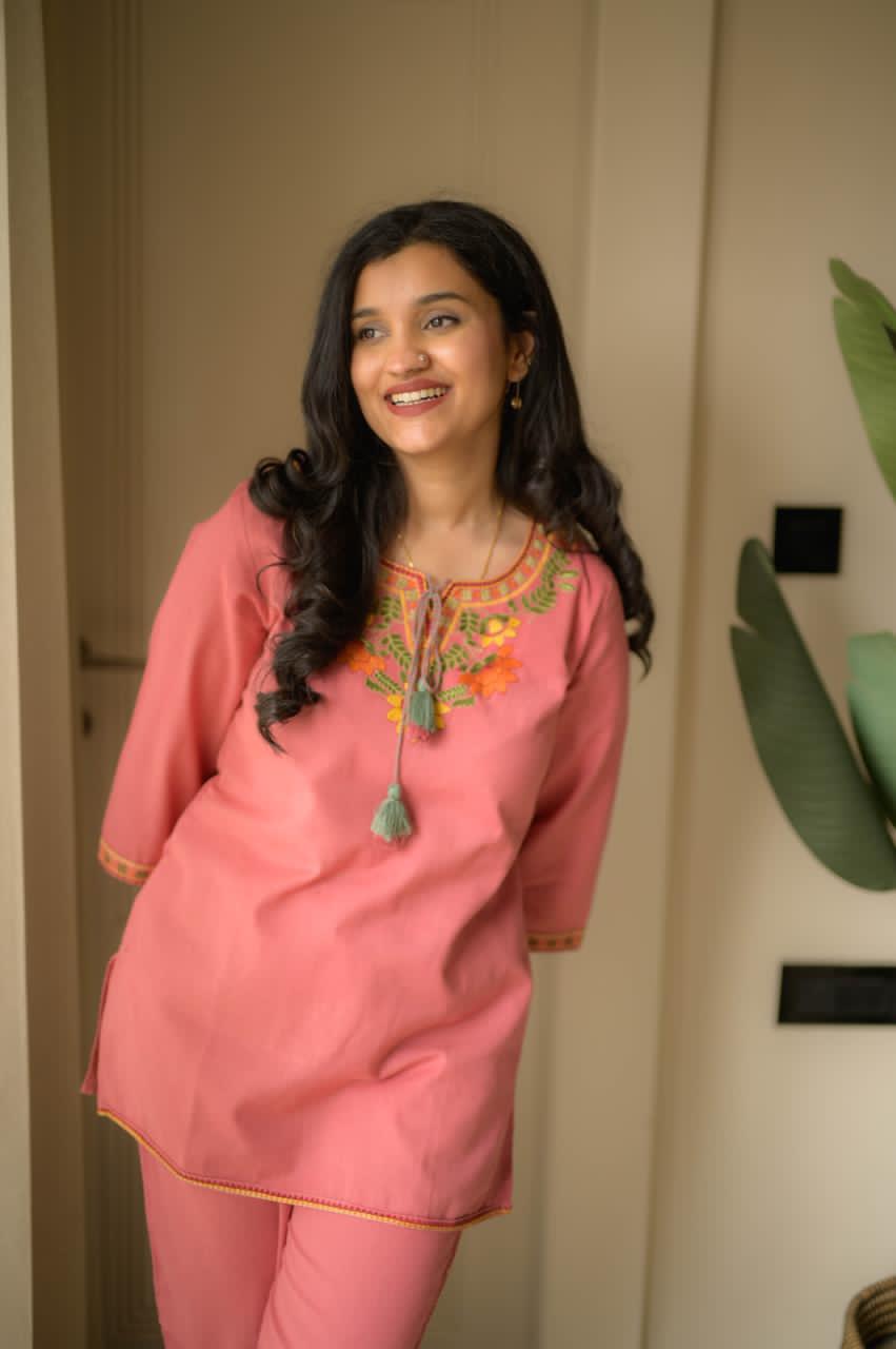 TATVANI Premium Embroidered Cotton Slub Co-Ord Set