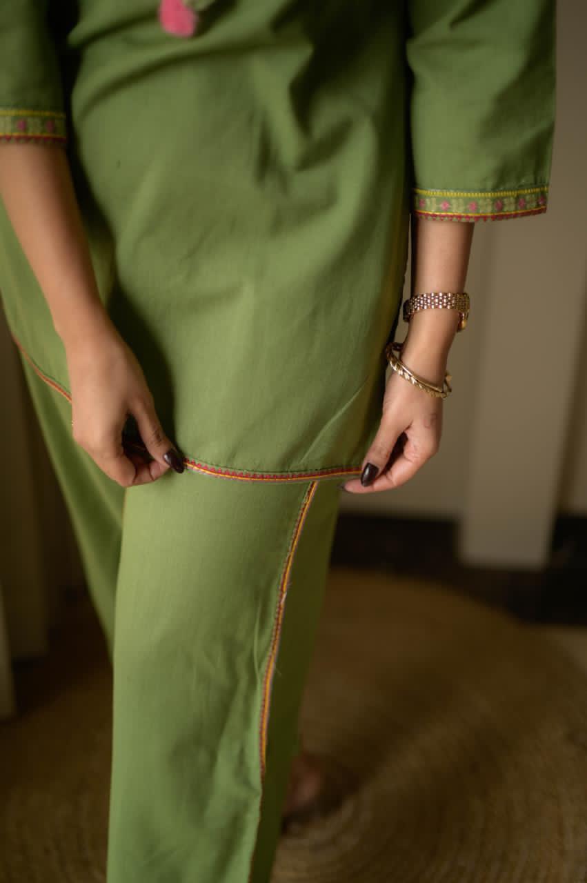 TATVANI Premium Embroidered Cotton Slub Co-Ord Set