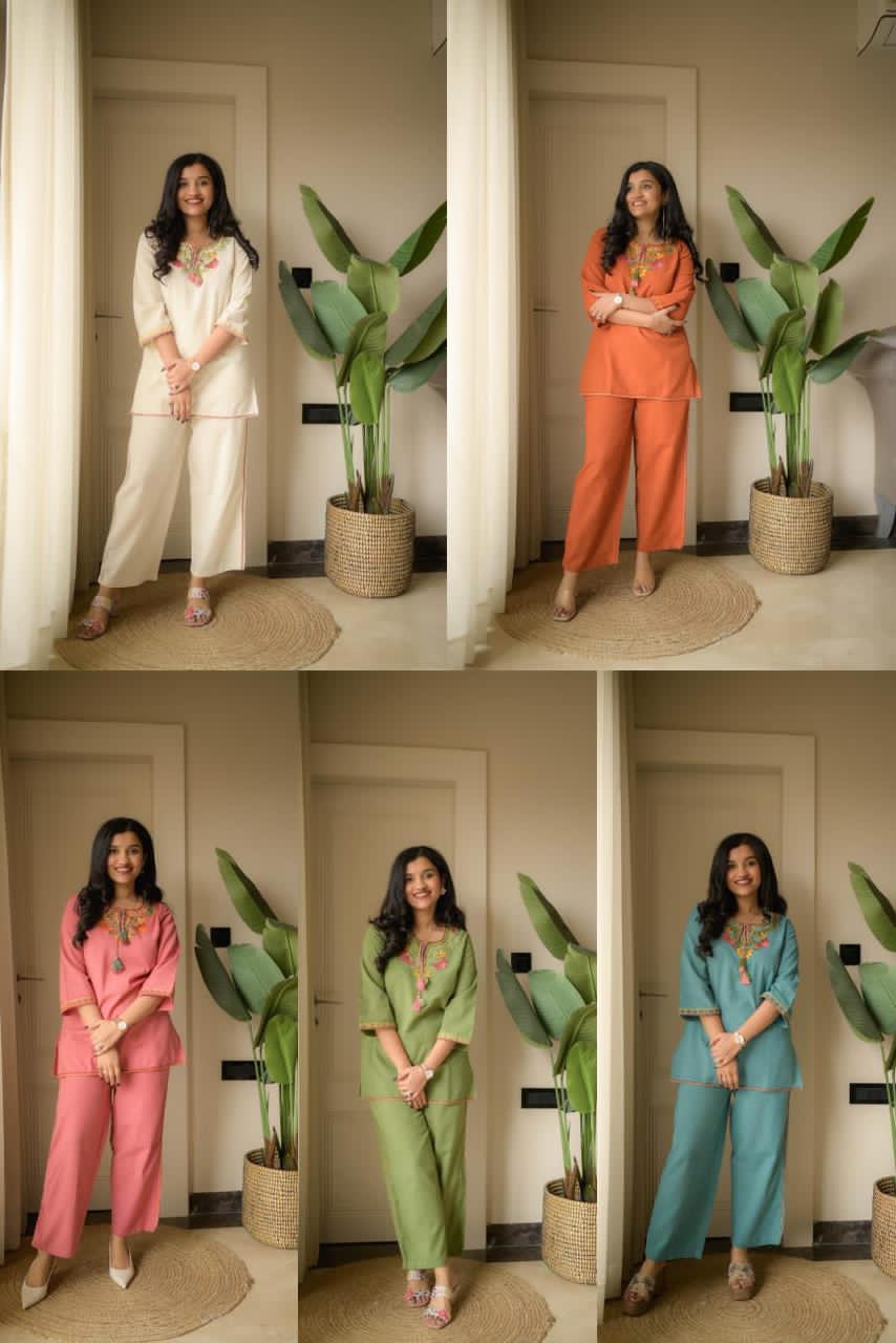 TATVANI Premium Embroidered Cotton Slub Co-Ord Set