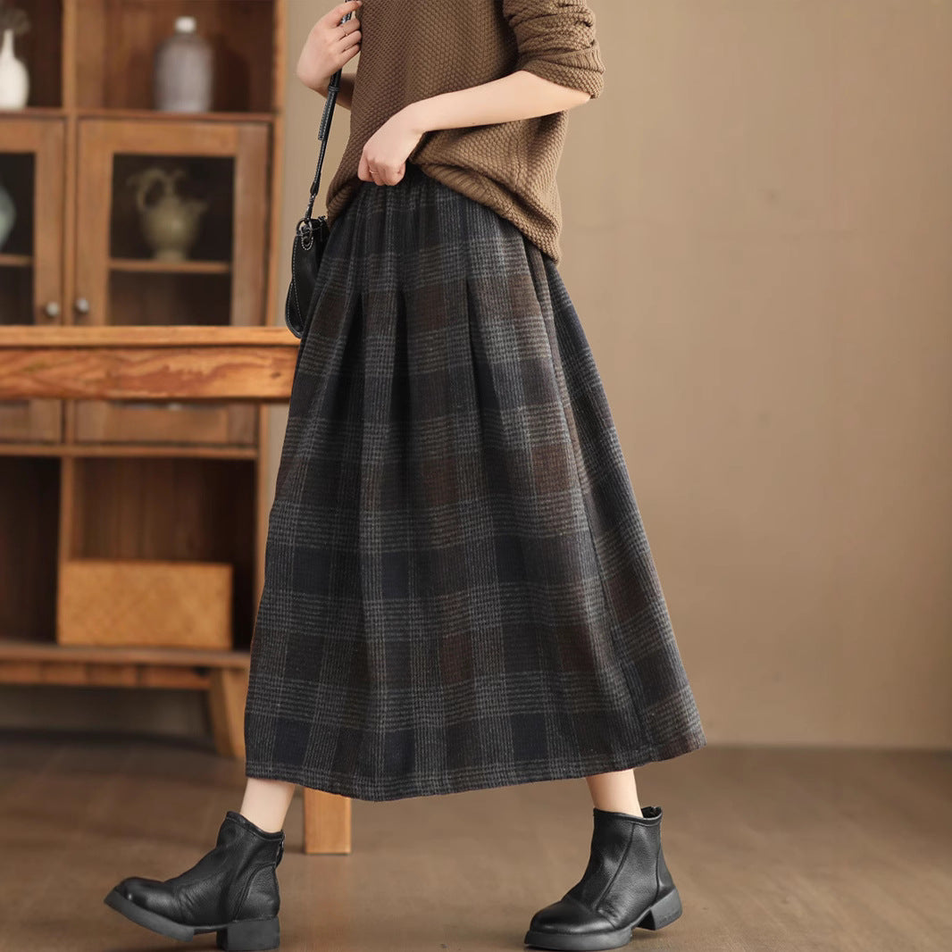 Women's Wool Skirt Yarn-dyed Plaid Warm A- Line