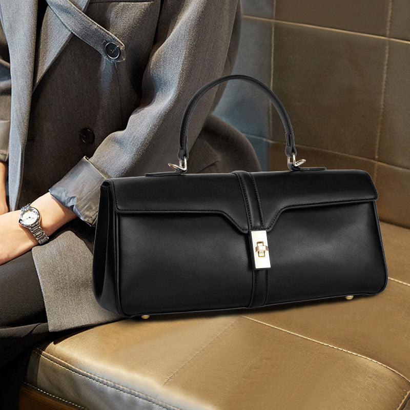 Women's Solid Color Fashion Large Capacity Cowhide Messenger Bag