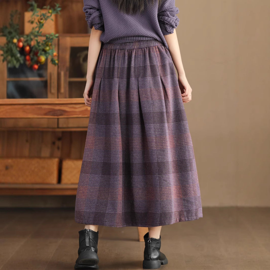 Women's Wool Skirt Yarn-dyed Plaid Warm A- Line