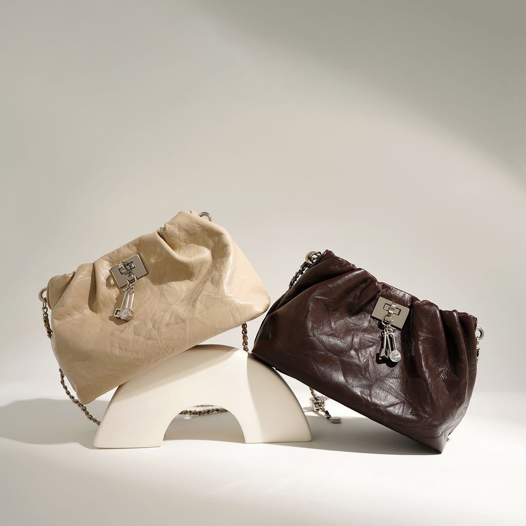 Soft-Form Leather Pouch with Chain Structure