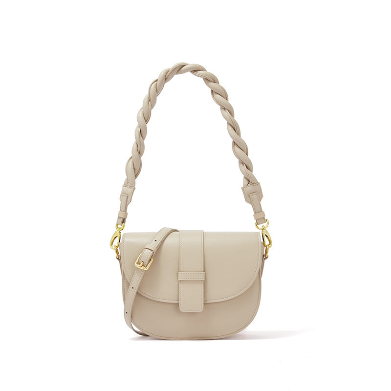 Structured Braided-Handle Flap Bag in Two-Layer Cowhide