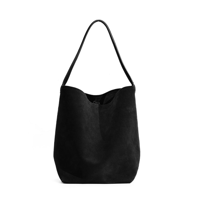 Soft-Form Bucket Shoulder Bag in First-Layer Cowhide —