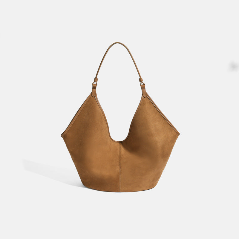 Soft-Form Suede Cowhide Hobo Bag Natural Drop Profile