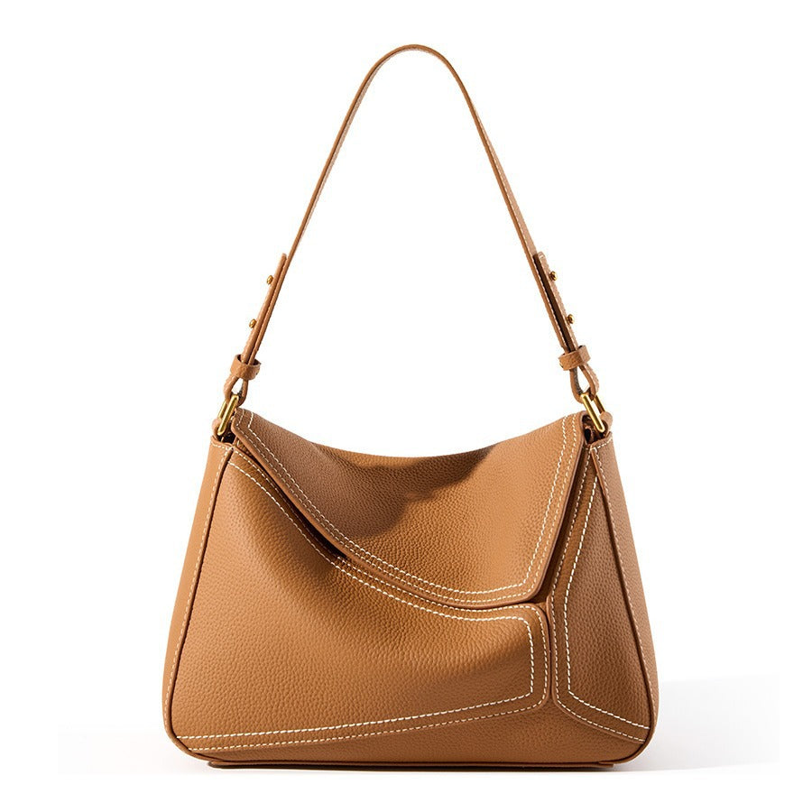 Structured Shoulder Bag — First-Layer Cowhide Leather