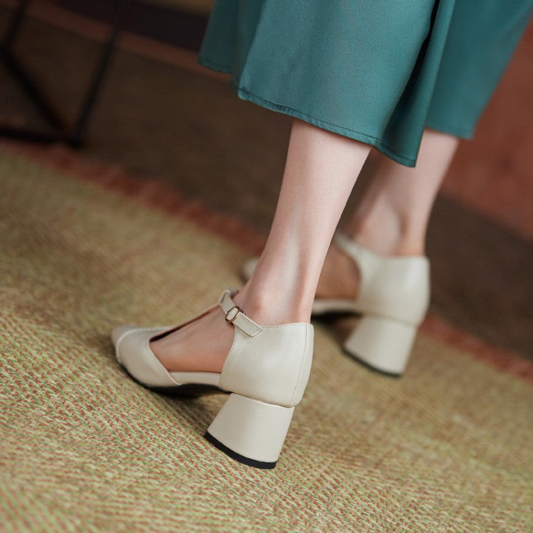 Genuine Leather T-Strap Block Heel — Everyday Structure Edition