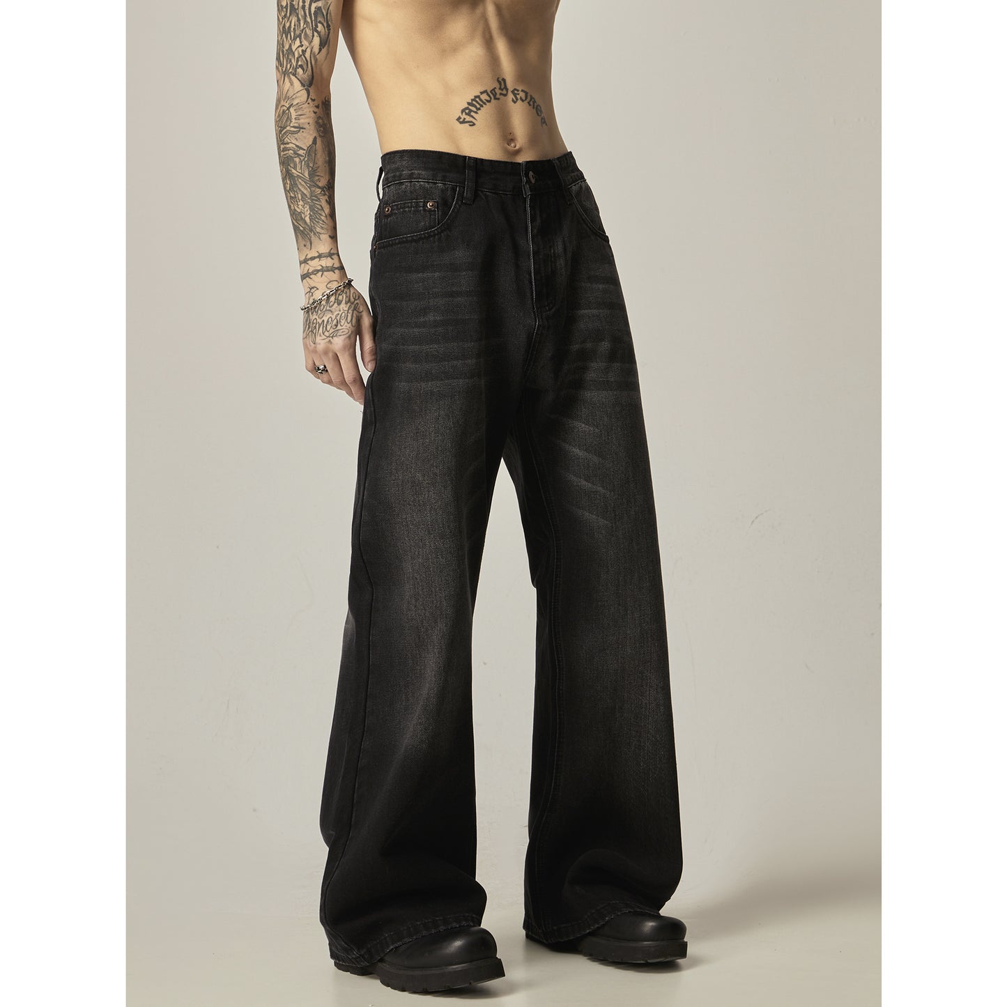 American Retro Black Loose Straight Jeans