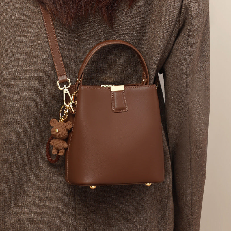 Structured Bucket Bag — Two-Layer Cowhide Leather