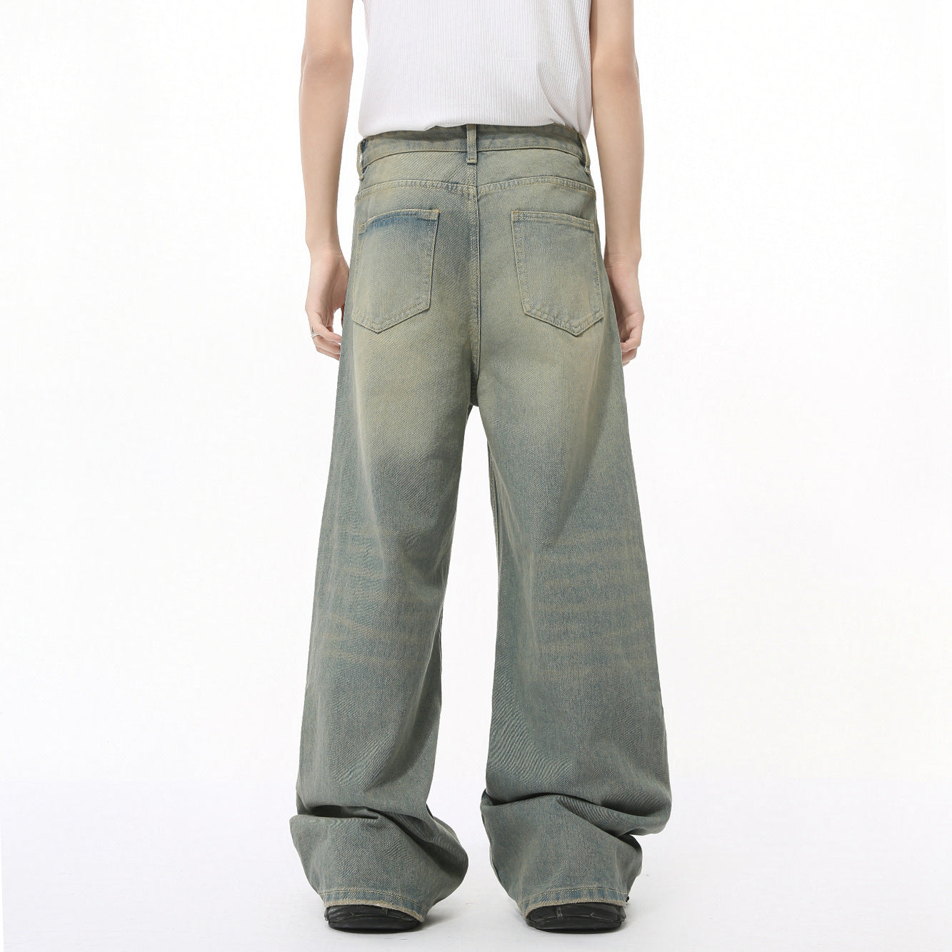 Men's Clothing Vintage Cement Green Draping Effect Straight-leg Trousers