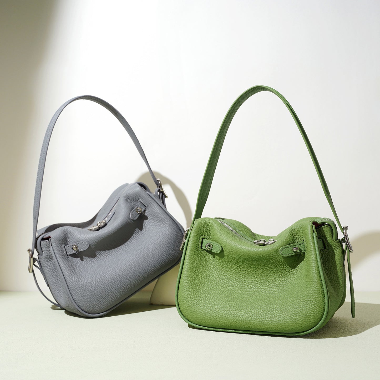 Compact Shoulder Bag in First-Layer Cowhide Leather