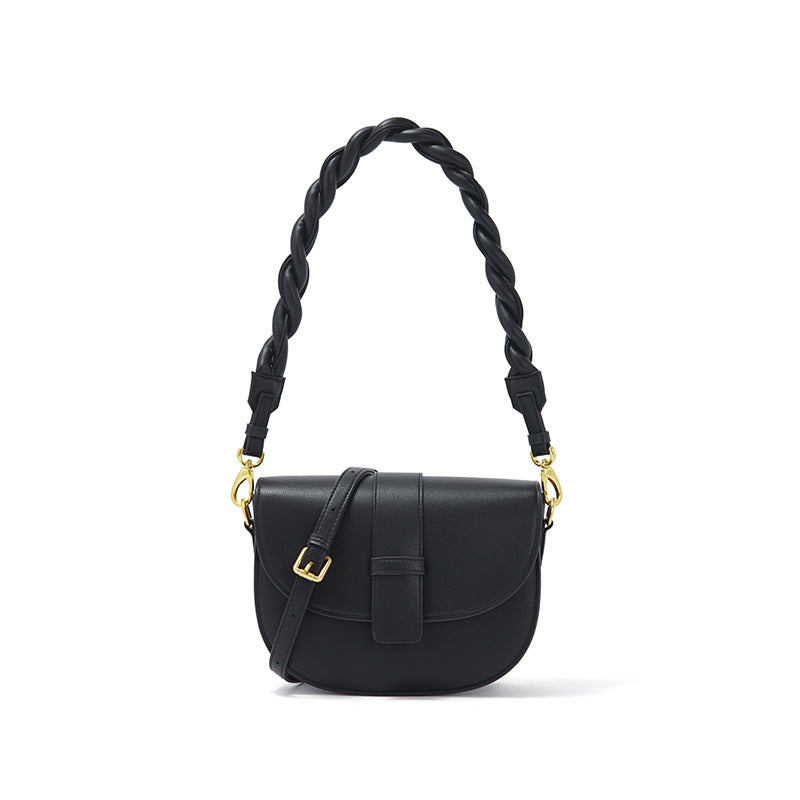 Structured Braided-Handle Flap Bag in Two-Layer Cowhide