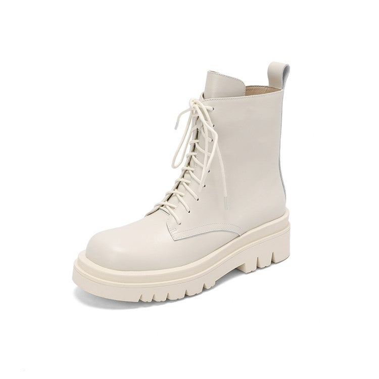 Structured Cowhide Combat Boots with Sheepskin Lining