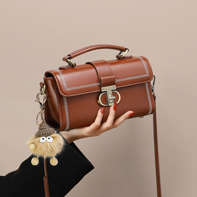 Structured Top-Handle Bag — First-Layer Cowhide Leather
