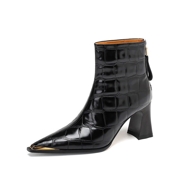 First-Layer Cowhide Structured Heel Boots