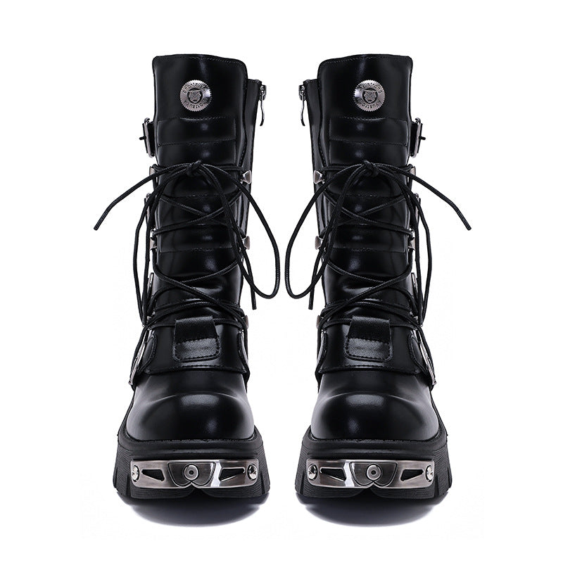 First-Layer Cowhide Multi-Buckle Combat Boot
