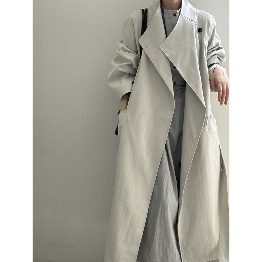 Retro Lapels One Button Mid-length Trench Coat Women's Belt Coat
