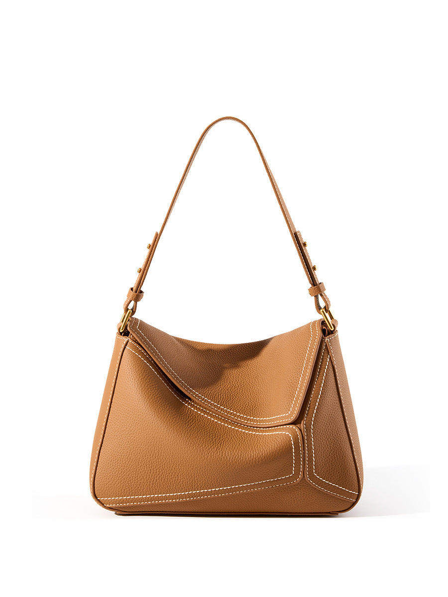 Structured Shoulder Bag — First-Layer Cowhide Leather