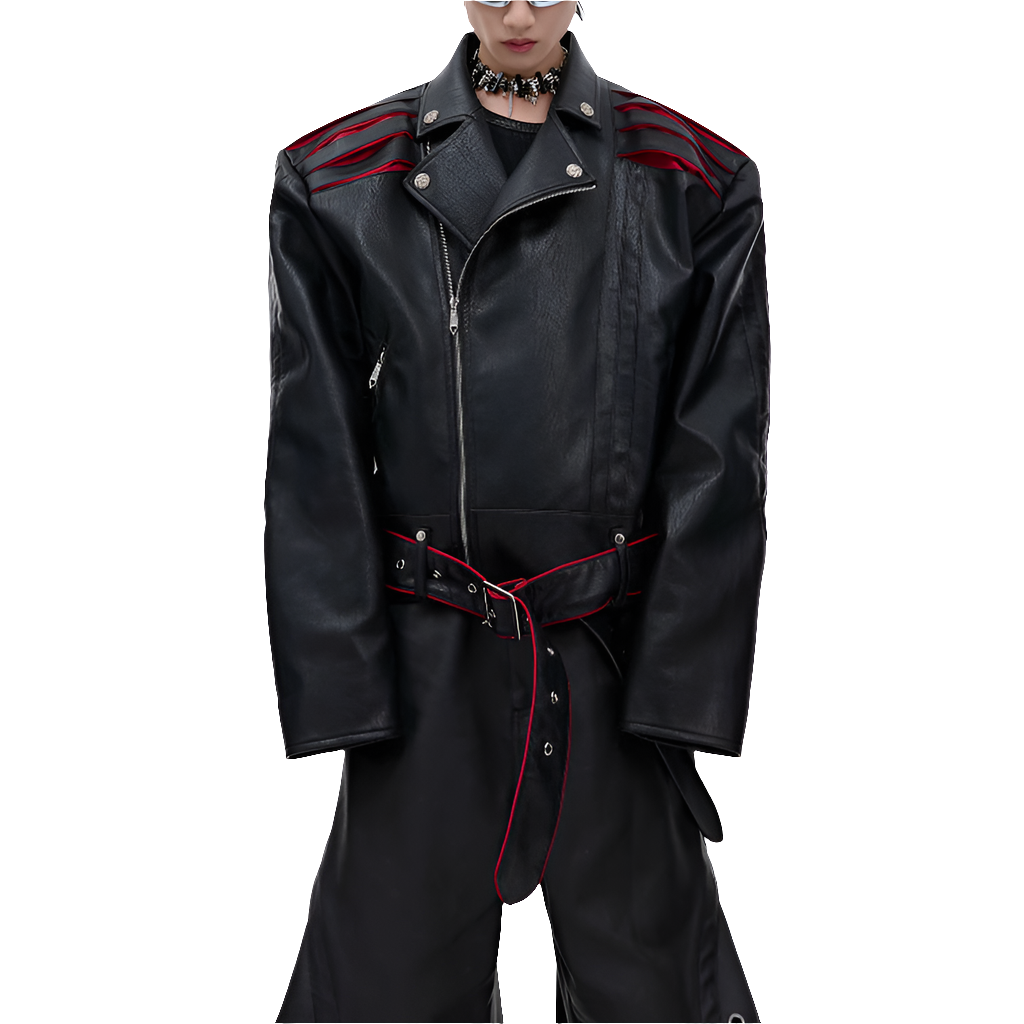 Niche Deconstruction Backbone Pleated Design Sense Short Leather Jacket