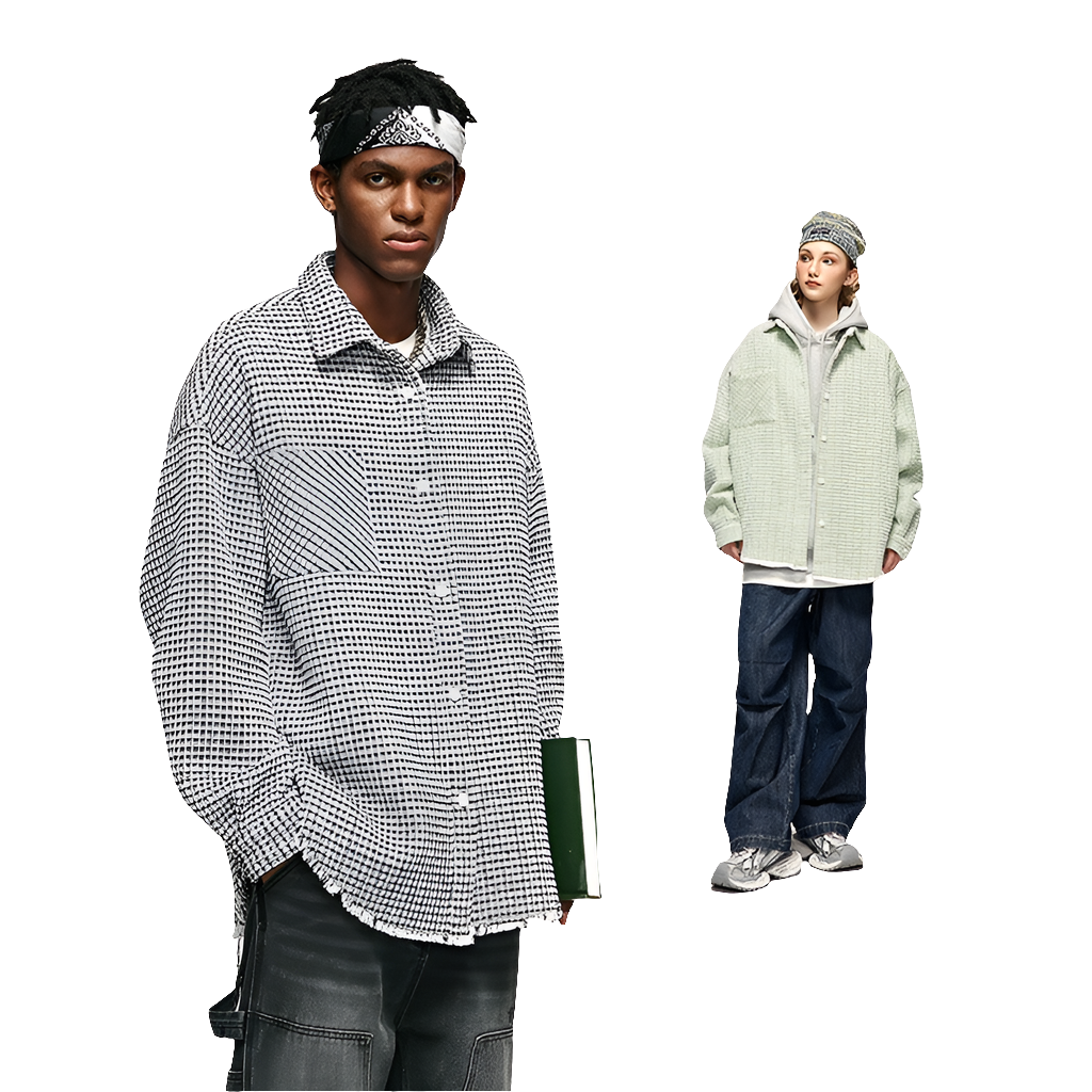 Plaid Shirt Coat Autumn And Winter High Street Loose Raw Hem