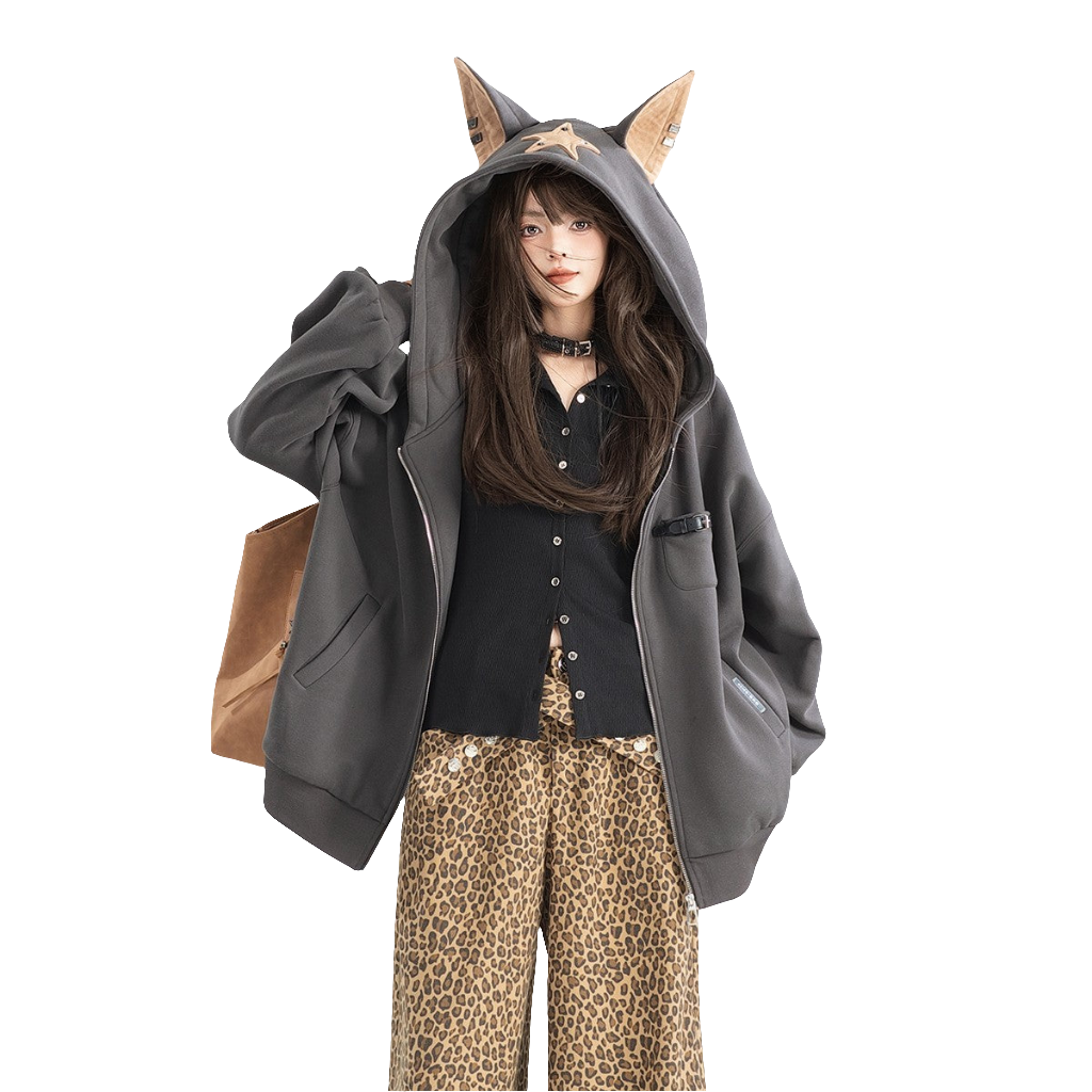 Playful Hooded Zipper Sweatshirt With Women's Fleece