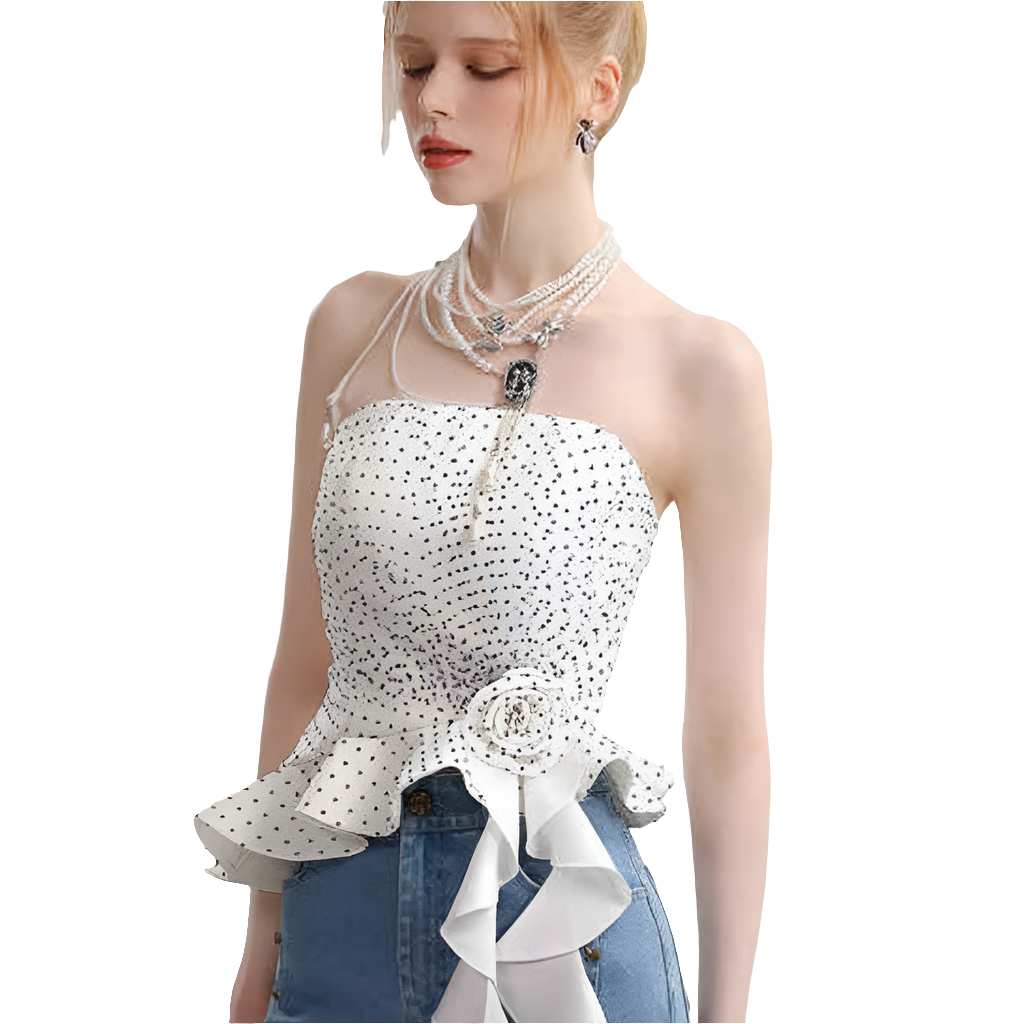 Summer Contrast Color Polka Dot Irregular Spaghetti-strap Top