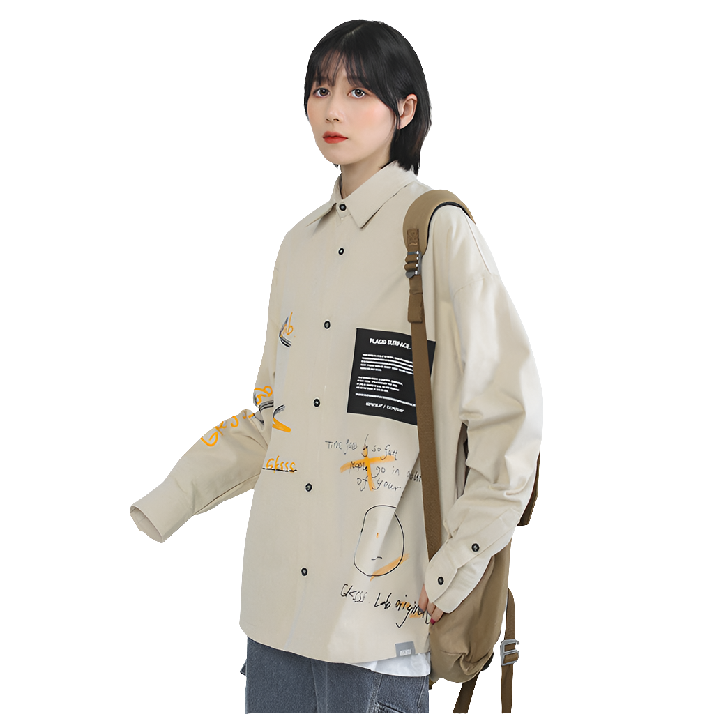 Shirt Casual Work Clothes Loose Personality Graffiti Printing