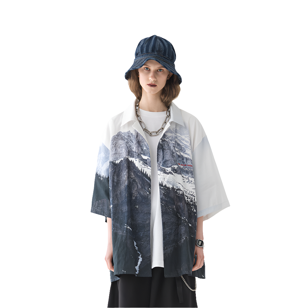 Snow Mountain Hawaiian Cuban Collar Short Sleeve Shirt