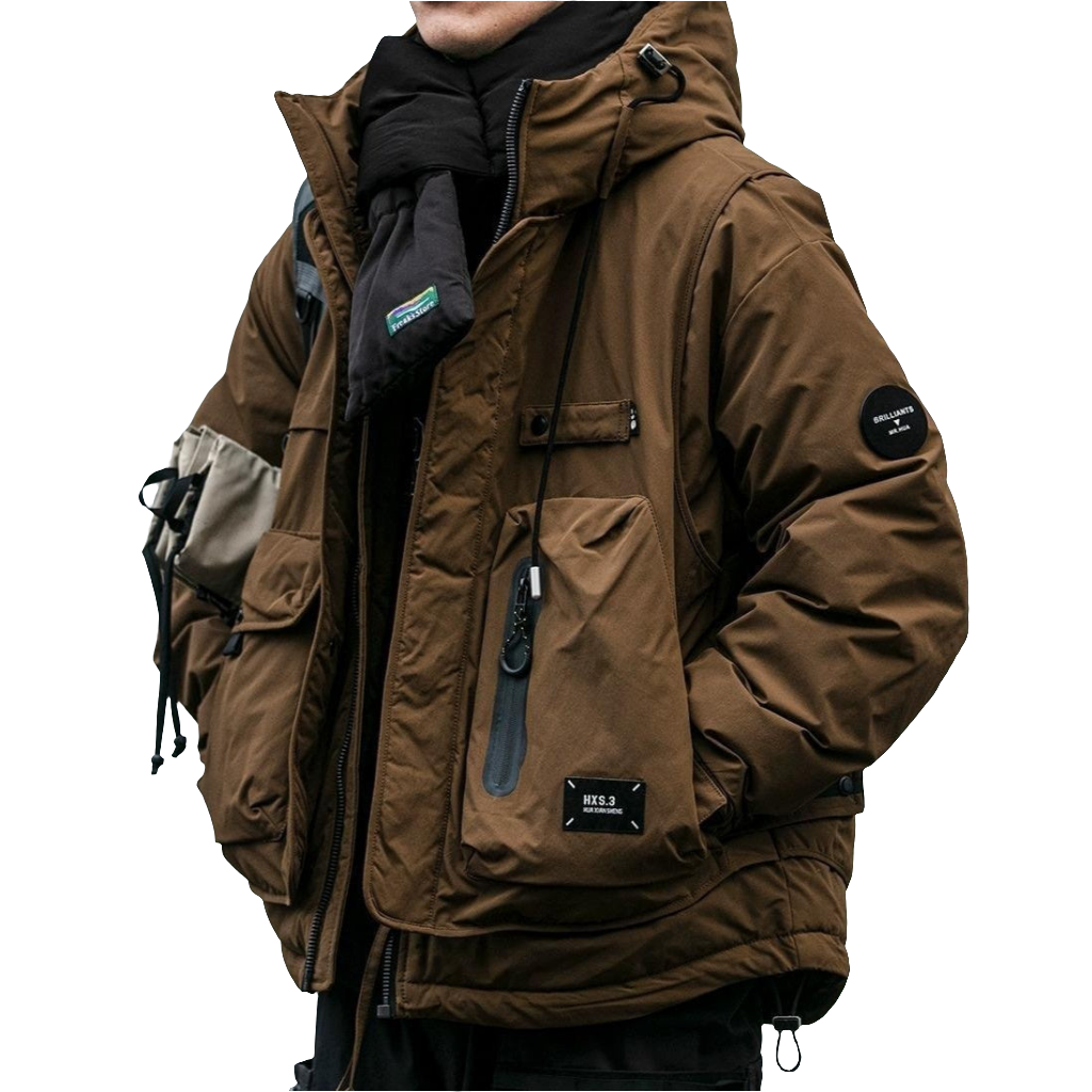Loose Outdoor Multi-pocket Winter Workwear Hooded Down Jacket