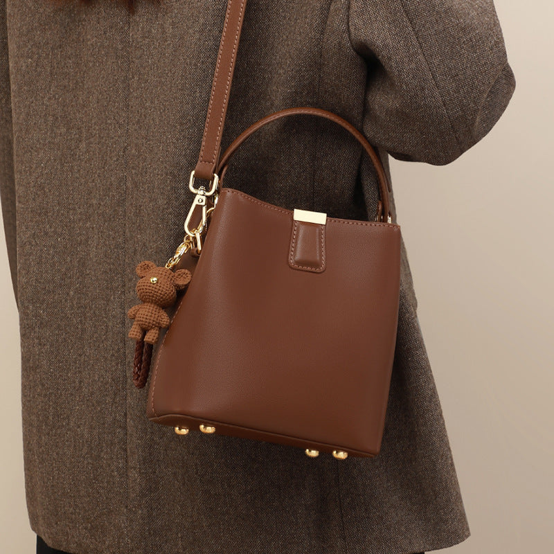 Structured Bucket Bag — Two-Layer Cowhide Leather