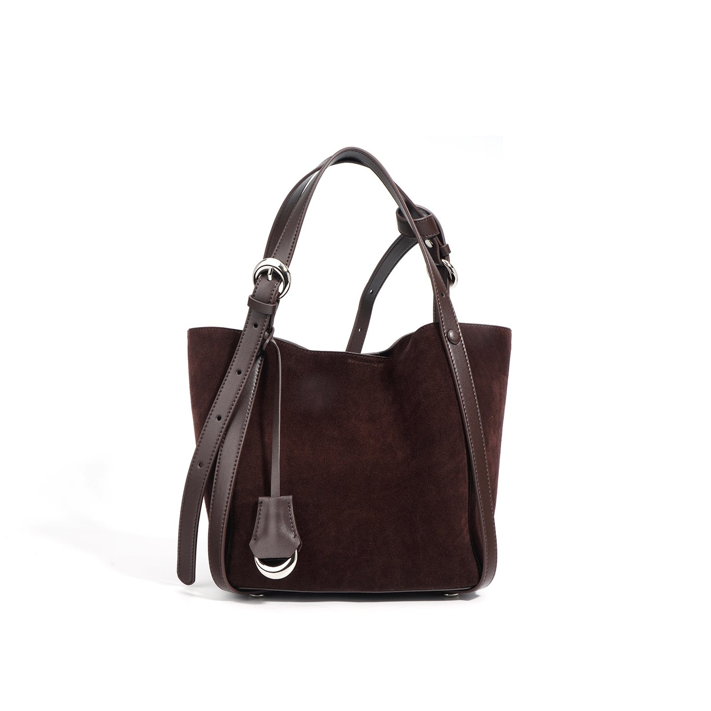 Structured Suede Shoulder Tote in First-Layer Cowhide —