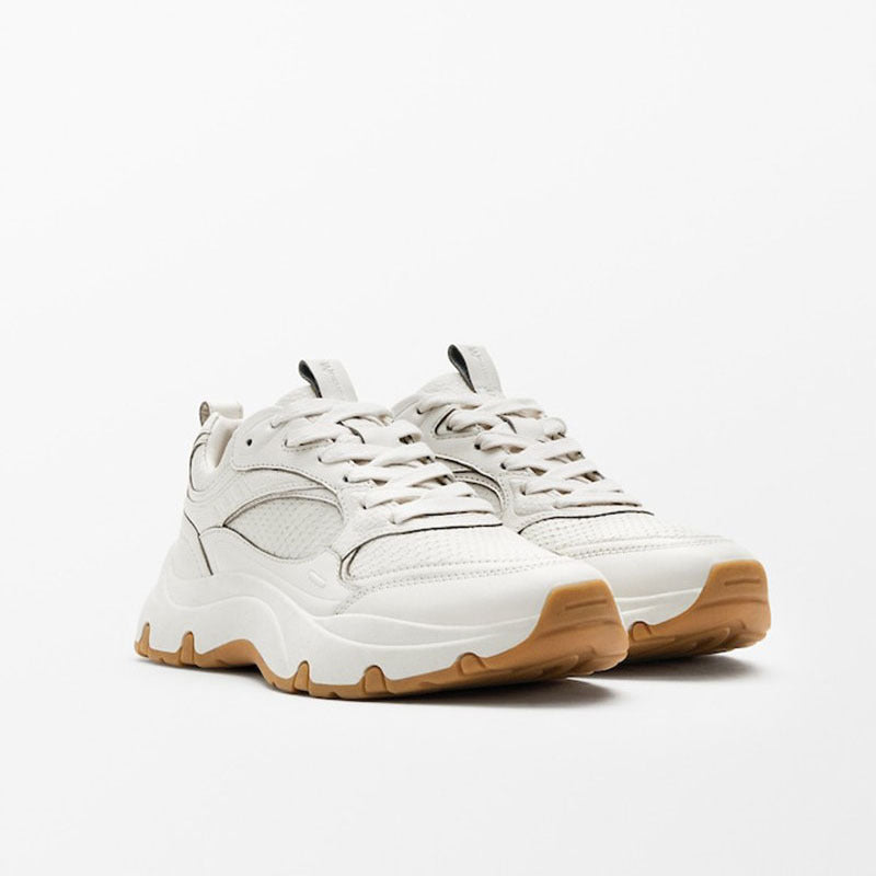 Structured Daily Sneaker – Leather & Mesh with Sculpted Sole